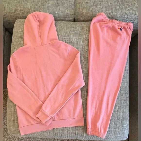Aviator Nation 🌈 Pink Neon Stripe Zip Hoodie (M) & Sweatpants (XS) Set - Picture 2 of 10